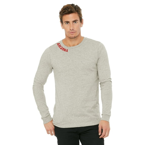 Daxton Premium Arizona Men Long Sleeves T Shirt Ultra Soft Medium Weight Cotton, Oat Tee Red Letters XS