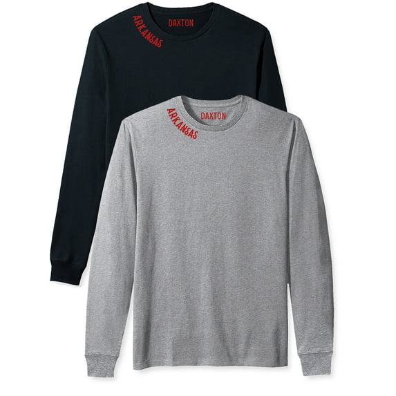 Daxton Premium Arkansas Men Long Sleeves T Shirt Ultra Soft Medium Weight Cotton, 2Pk Black Red Heather Gray Red Large