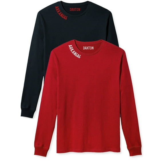 Daxton Premium Arkansas Men Long Sleeves T Shirt Ultra Soft Medium Weight Cotton, 2Pk Black Red Red White 2XL