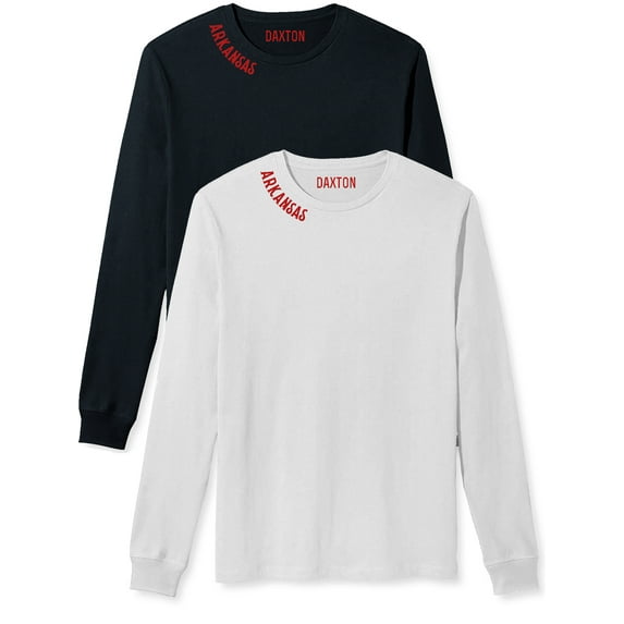 Daxton Premium Arkansas Men Long Sleeves T Shirt Ultra Soft Medium Weight Cotton, 2Pk Black Red White Red 2XL
