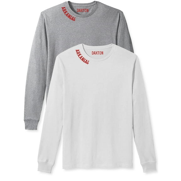 Daxton Premium Arkansas Men Long Sleeves T Shirt Ultra Soft Medium Weight Cotton, 2Pk HGry Red White Red XS