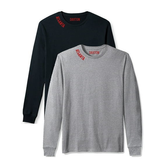 Daxton Premium Atlanta Men Long Sleeves T Shirt Ultra Soft Medium Weight Cotton, 2Pk Black Red Heather Gray Red 3XL