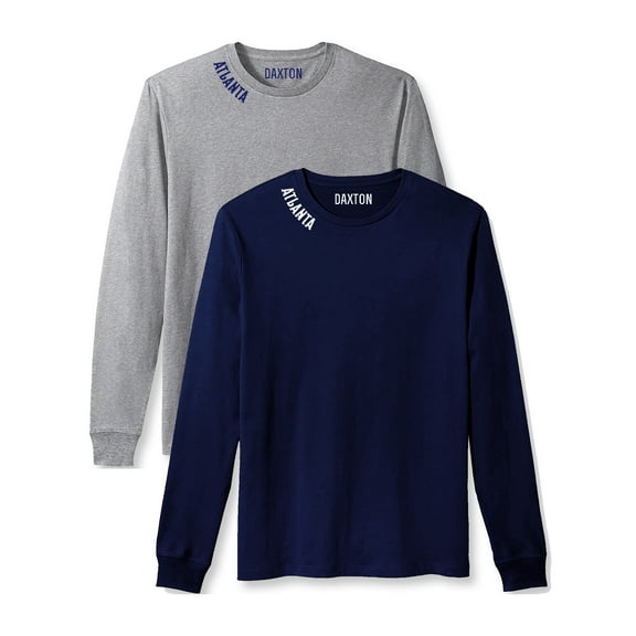 Daxton Premium Atlanta Men Long Sleeves T Shirt Ultra Soft Medium Weight Cotton, 2Pk Hgry Navy Navy White 1XL
