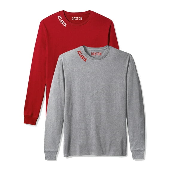 Daxton Premium Atlanta Men Long Sleeves T Shirt Ultra Soft Medium Weight Cotton, 2Pk Red White Hgry Red 1XL