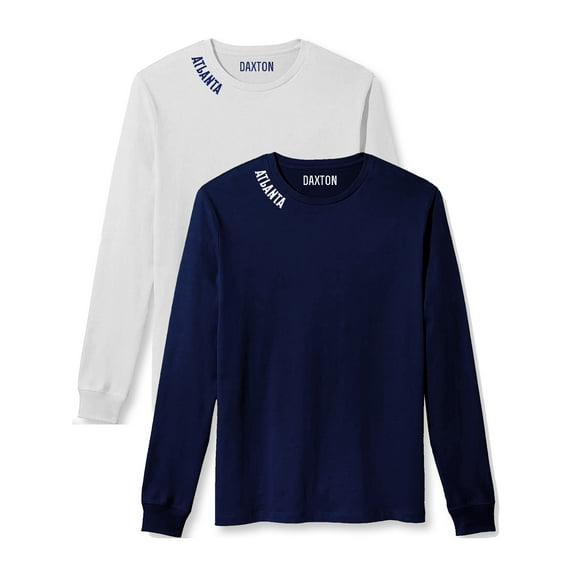 Daxton Premium Atlanta Men Long Sleeves T Shirt Ultra Soft Medium Weight Cotton, 2Pk White Navy Navy White  Small