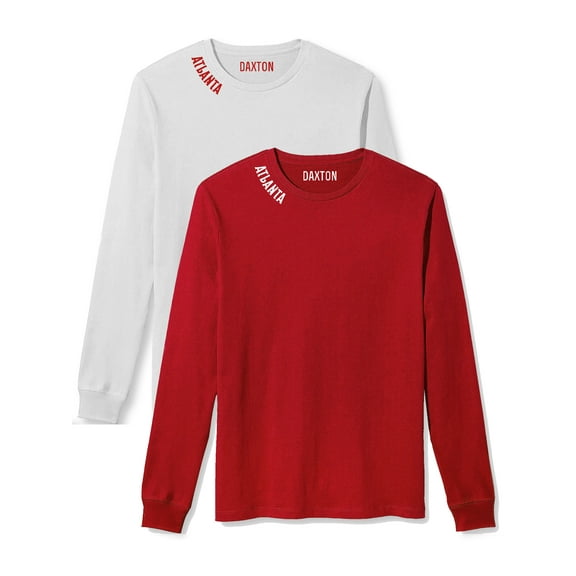 Daxton Premium Atlanta Men Long Sleeves T Shirt Ultra Soft Medium Weight Cotton, 2Pk White Red Red White XS