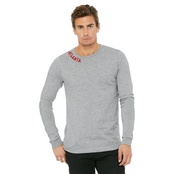 Daxton Premium Atlanta Men Long Sleeves T Shirt Ultra Soft Medium Weight Cotton, Heather Gray Tee Red Letters Large