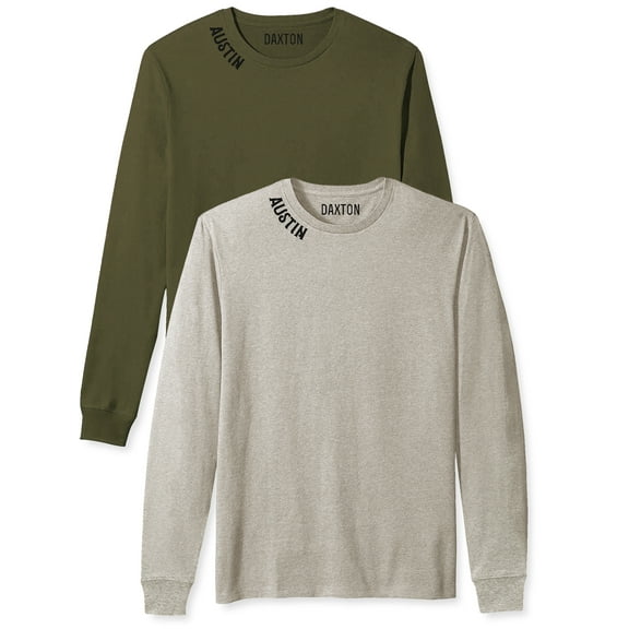 Daxton Premium Austin Men Long Sleeves T Shirt Ultra Soft Medium Weight Cotton, 2Pk Olive Black Oat Black 3XL