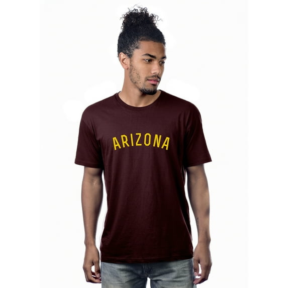 Daxton Premium Basic Crew Neck Short Sleeve Tshirt Cities Arizona Letter - Burgundy Gold-Medium