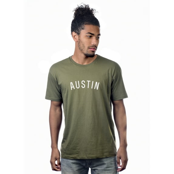 Daxton Premium Basic Crew Neck Short Sleeve Tshirt Cities Austin Letter - Olive White-X-Large