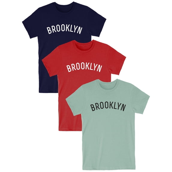 Daxton Premium Basic Crew Neck Short Sleeve Tshirt Cities Brooklyn Letter, 3Pk Navy White, Red White, Sage Black, 1XL