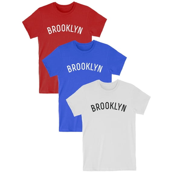 Daxton Premium Basic Crew Neck Short Sleeve Tshirt Cities Brooklyn Letter, 3Pk Red White, Royal White, White Black, 2XL