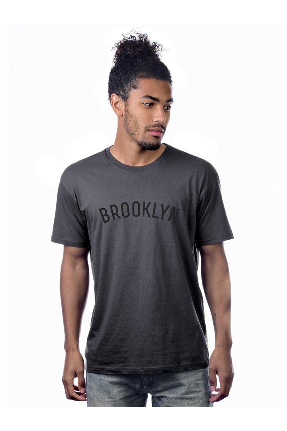 Premium Basic Crew Neck Short Sleeve Tshirt Cities Brooklyn Letter, Charcoal Black, Medium