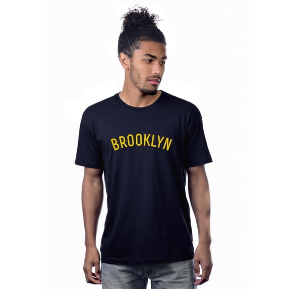 Daxton Premium Basic Crew Neck Short Sleeve Tshirt Cities Brooklyn Letter, Navy Gold, 2XL