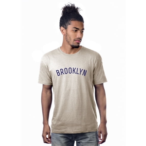 Daxton Premium Basic Crew Neck Short Sleeve Tshirt Cities Brooklyn Letter, Oat Navy, Large