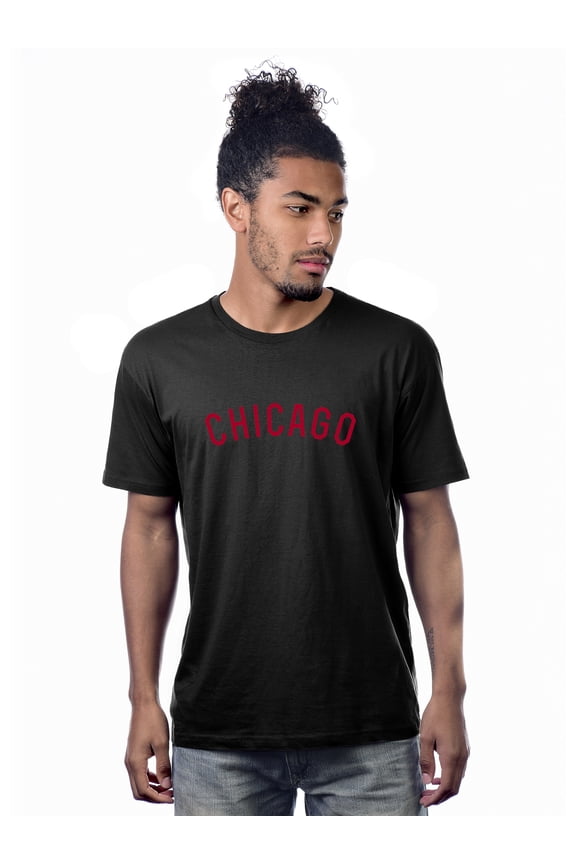 Premium Basic Crew Neck Short Sleeve Tshirt Cities Chicago Letter - Black Red-Small