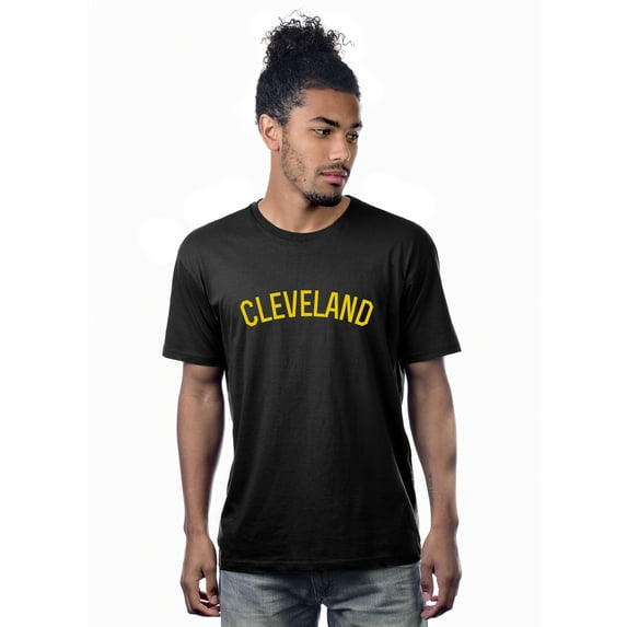 Daxton Premium Basic Crew Neck Short Sleeve Tshirt Cities Cleveland Letter - Black Gold-Large