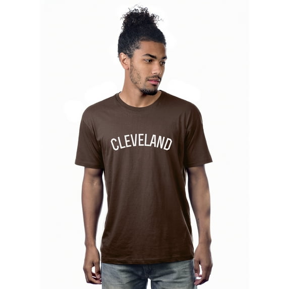 Daxton Premium Basic Crew Neck Short Sleeve Tshirt Cities Cleveland Letter - Brown White-Large