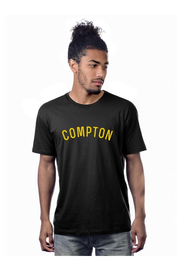 Premium Basic Crew Neck Short Sleeve Tshirt Cities Compton Letter - Black Gold-X-Large