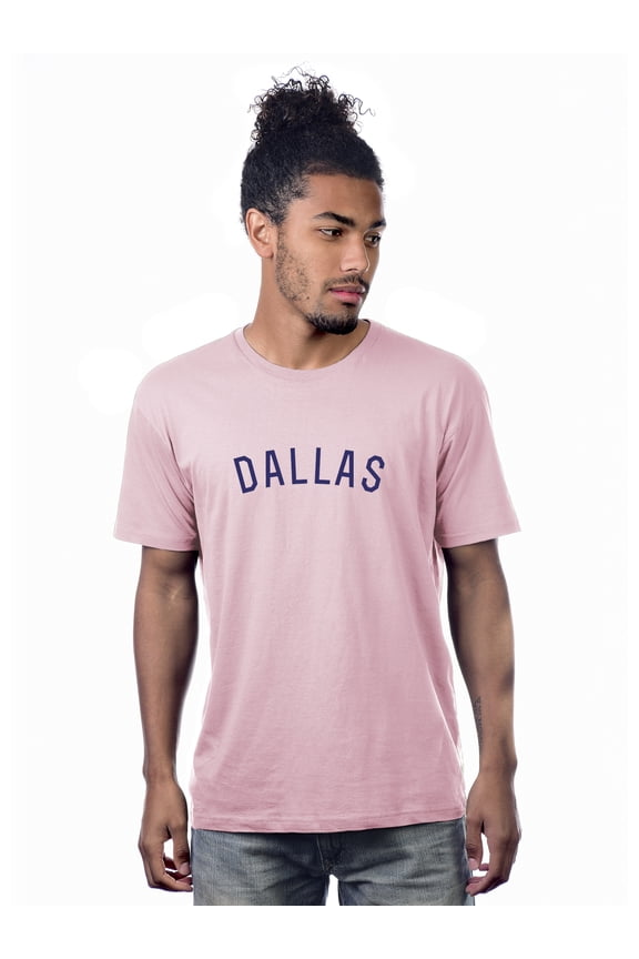 Premium Basic Crew Neck Short Sleeve Tshirt Cities Dallas Letter - Pink Navy-Medium