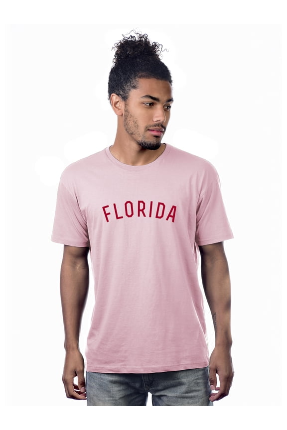 Premium Basic Crew Neck Short Sleeve Tshirt Cities Florida Letter - Pink Red-Small