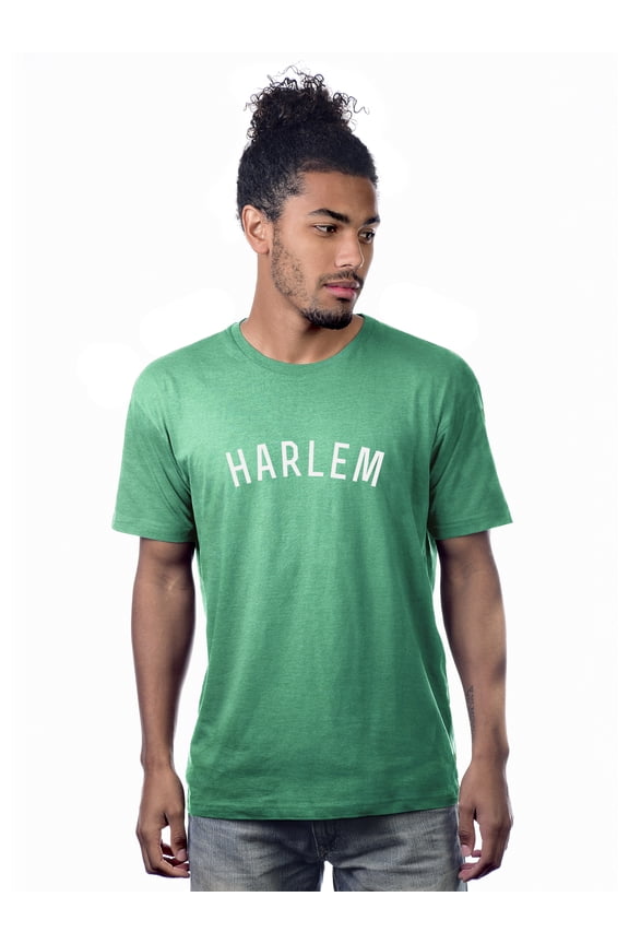 Premium Basic Crew Neck Short Sleeve Tshirt Cities Harlem Letter - HthGreen White-Small