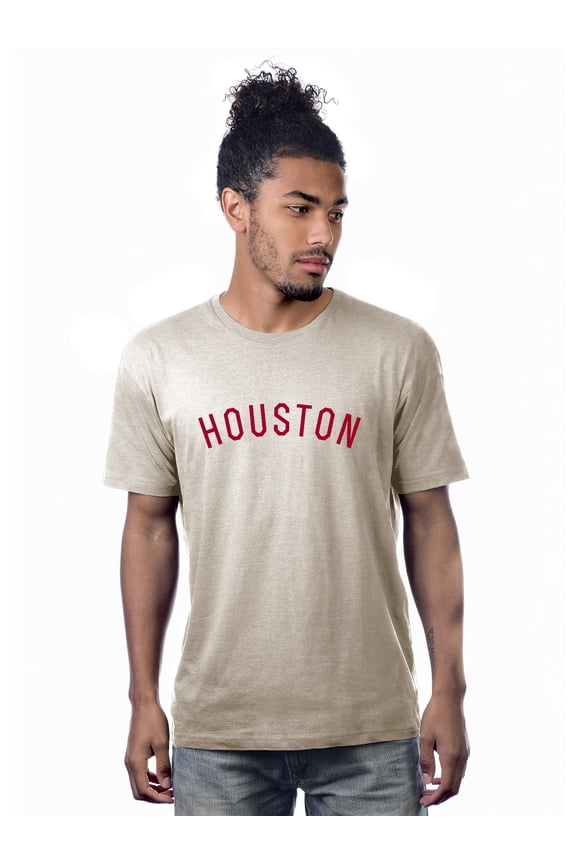 Premium Basic Crew Neck Short Sleeve Tshirt Cities Houston Letter - Oat Red-Large