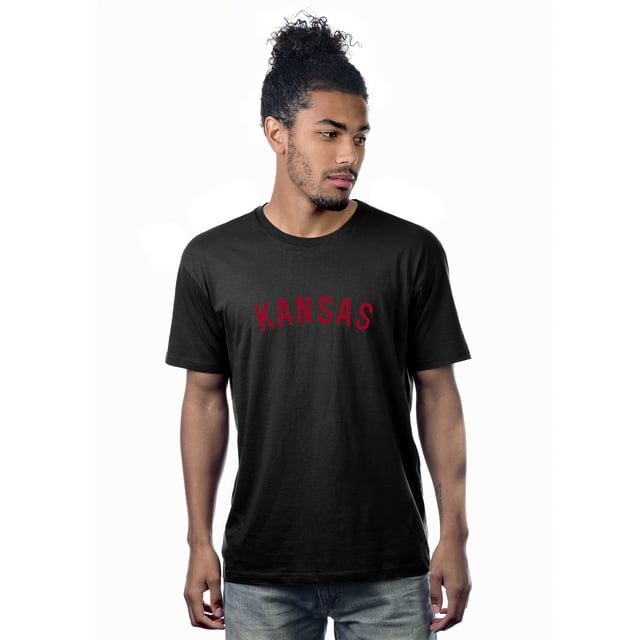 Daxton Premium Basic Crew Neck Short Sleeve Tshirt Cities Kansas  Letter - Black Red-X-Small