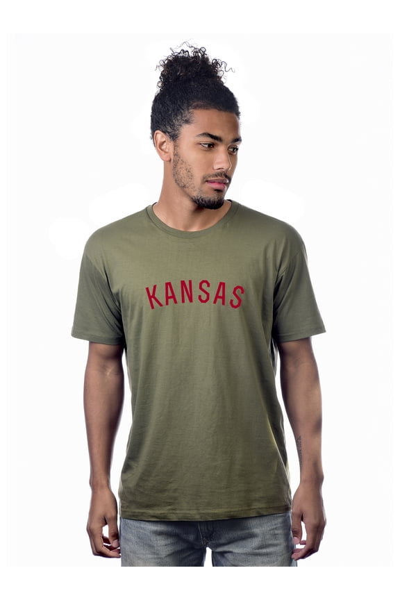 Premium Basic Crew Neck Short Sleeve Tshirt Cities Kansas Letter - Olive Red-XX-Large