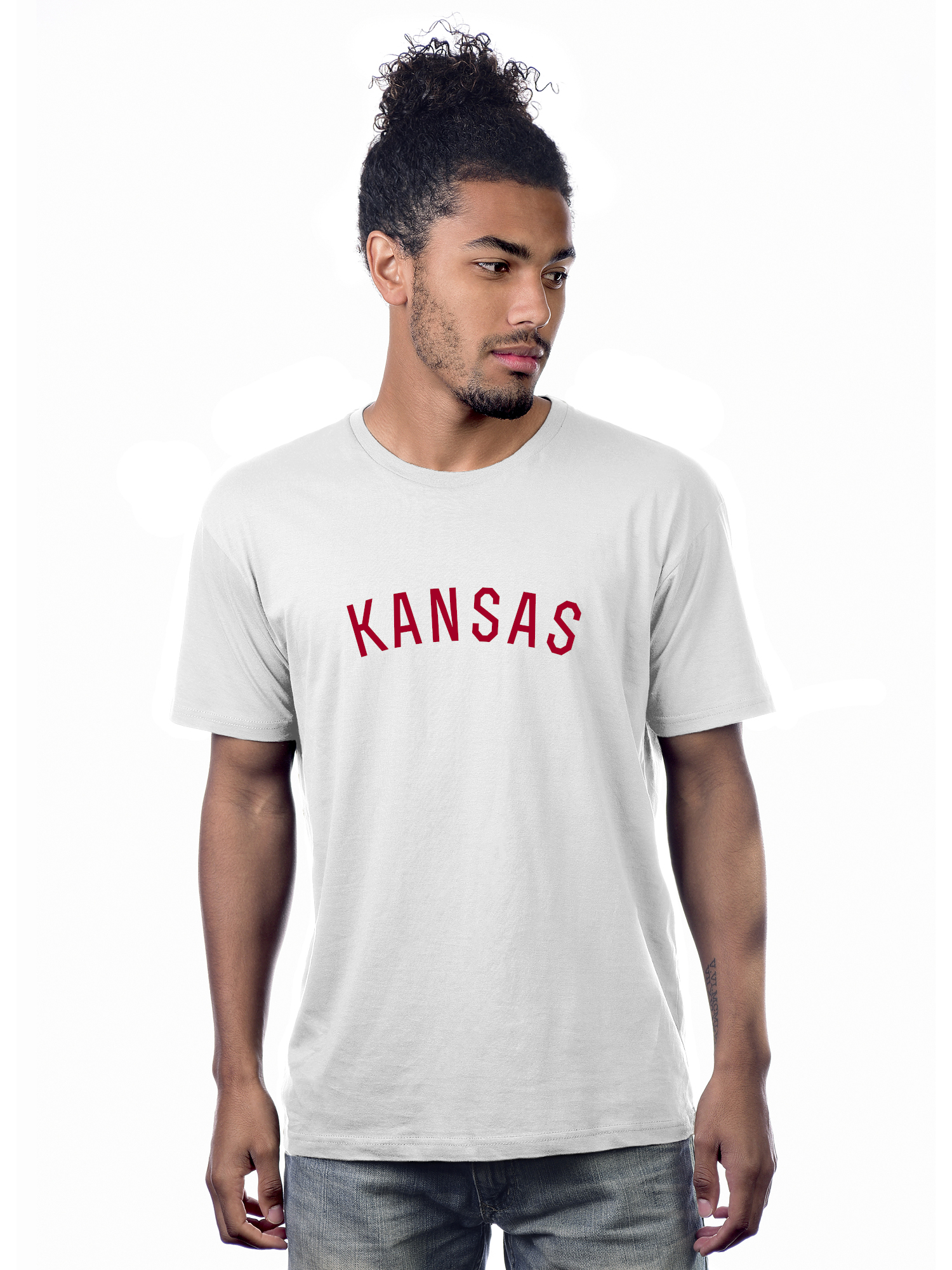 Daxton Premium Basic Crew Neck Short Sleeve Tshirt Cities Kansas  Letter - White Red-Medium - image 1 of 2