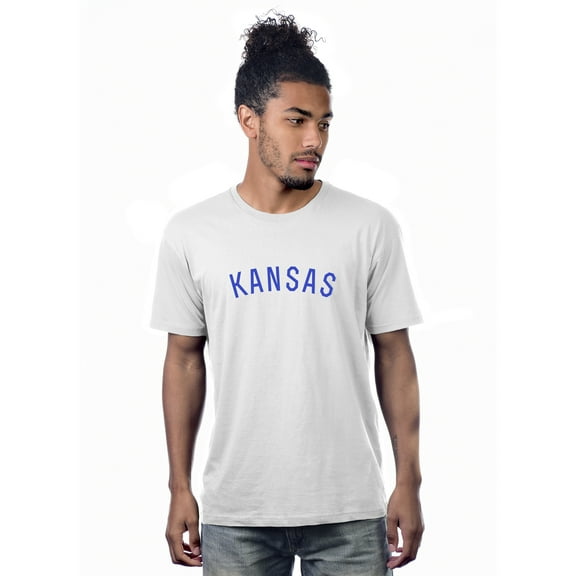 Daxton Premium Basic Crew Neck Short Sleeve Tshirt Cities Kansas  Letter - White Royal-Medium
