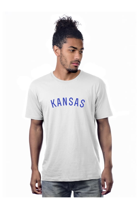 Premium Basic Crew Neck Short Sleeve Tshirt Cities Kansas Letter - White Royal-X-Large