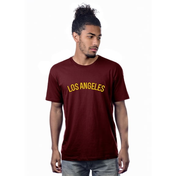 Daxton Premium Basic Crew Neck Short Sleeve Tshirt Cities Los Angeles  Letter - Burgundy Gold-X-Large