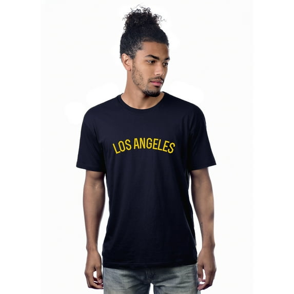 Daxton Premium Basic Crew Neck Short Sleeve Tshirt Cities Los Angeles Letter - Navy Gold-Medium