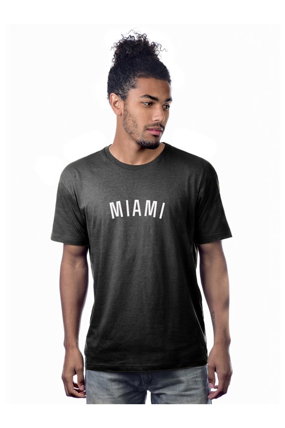 Premium Basic Crew Neck Short Sleeve Tshirt Cities Miami Letter - HthCharcoal White-Medium