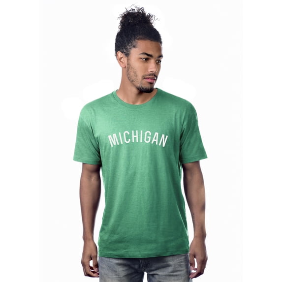Daxton Premium Basic Crew Neck Short Sleeve Tshirt Cities Michigan Letter - HthGreen White-Large