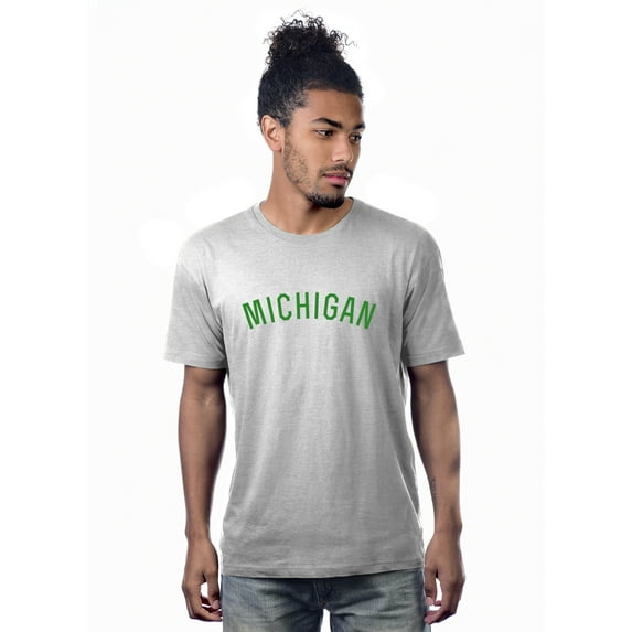 Daxton Premium Basic Crew Neck Short Sleeve Tshirt Cities Michigan Letter - HthGrey Green-Small