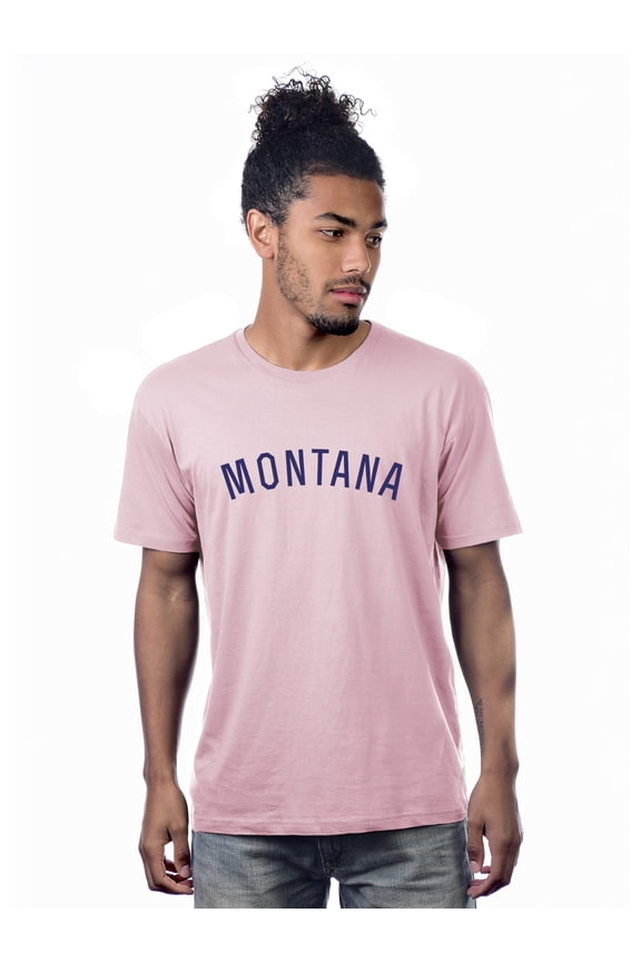 Premium Basic Crew Neck Short Sleeve Tshirt Cities Montana Letter - Pink Navy-Small