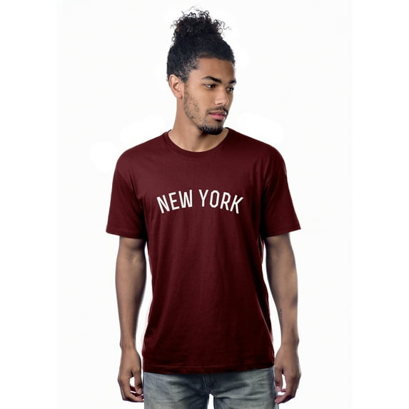 Daxton Premium Basic Crew Neck Short Sleeve Tshirt Cities New York Letter - Burgundy White-X-Small