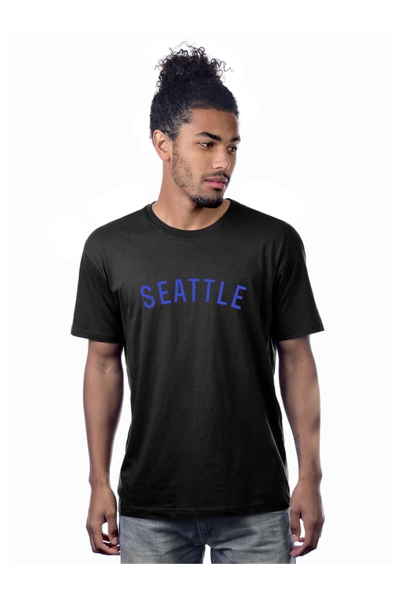 Premium Basic Crew Neck Short Sleeve Tshirt Cities Seattle Letter - Black Royal-XXX-Large