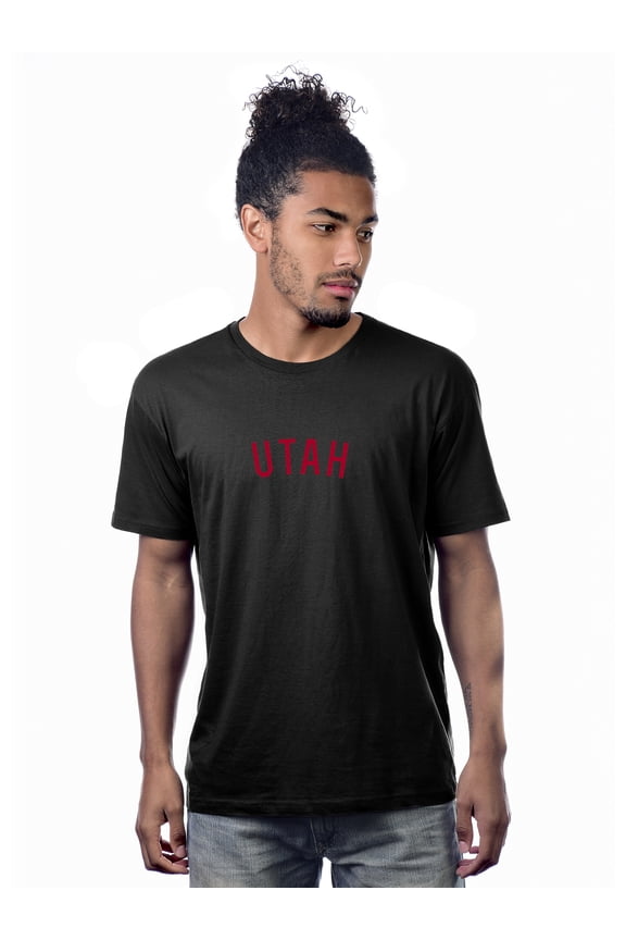 Premium Basic Crew Neck Short Sleeve Tshirt Cities Utah Letter - BlackRed-Medium