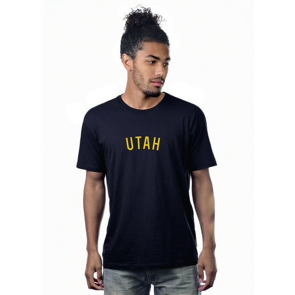 Daxton Premium Basic Crew Neck Short Sleeve Tshirt Cities Utah Letter - Navy Gold-XX-Large