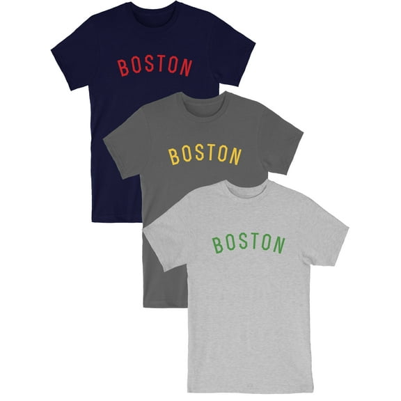Daxton Premium Boston Nation Tshirt Short Sleeves Crew Neck Cotton Tee, 3Pk Navy Red, Dk Gray Gold, Hgray Green, 2XL