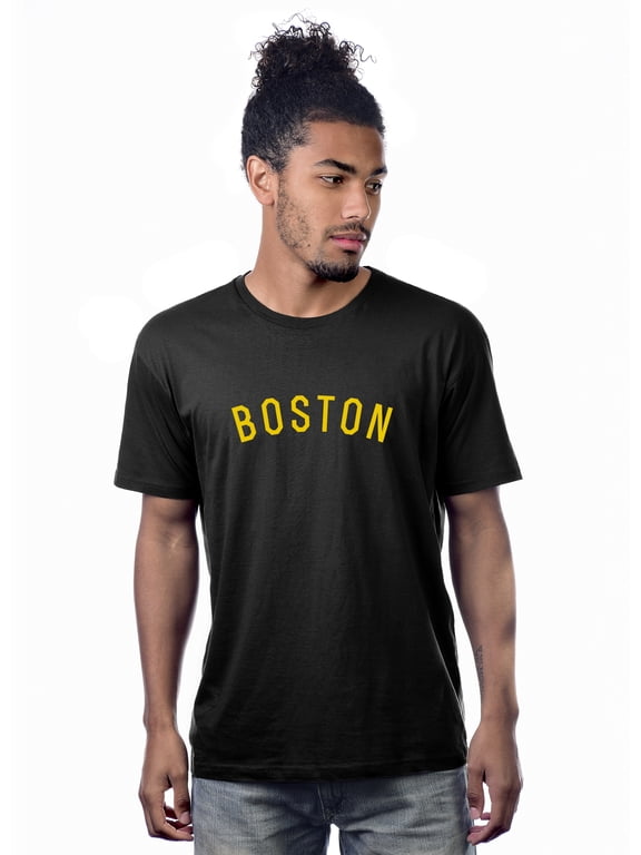 Premium Boston Nation Tshirt Short Sleeves Crew Neck Cotton Tee, Black Gold, Large