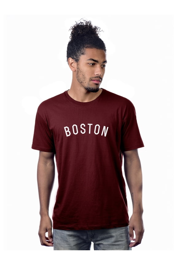 Premium Boston Nation Tshirt Short Sleeves Crew Neck Cotton Tee, Burgundy White, 2XL