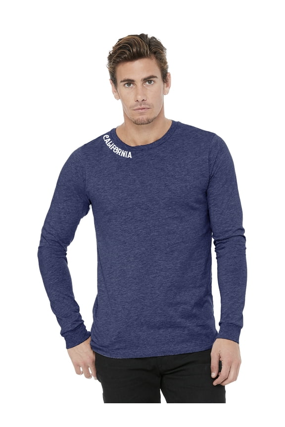 Premium California Men Long Sleeves T Shirt Ultra Soft Medium Weight Cotton, HthNavy Tee White Letters 1XL