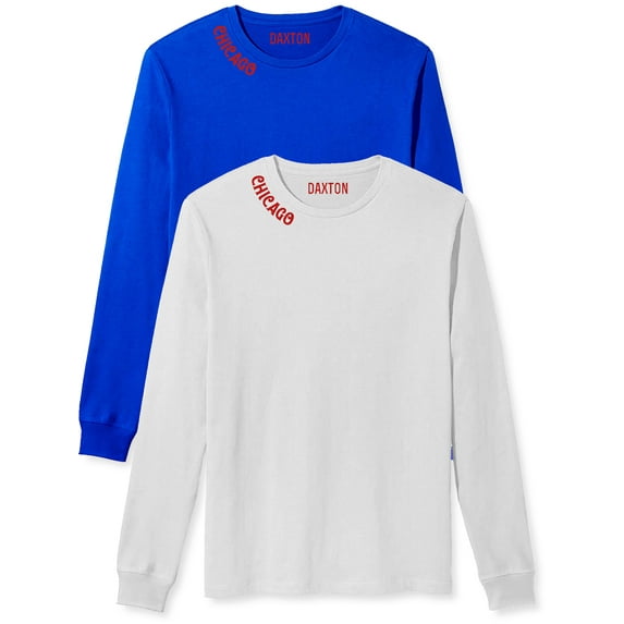 Daxton Premium Chicago Men Long Sleeves T Shirt Ultra Soft Medium Weight Cotton, 2PK Royal Red White Red XS