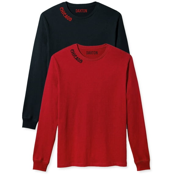 Daxton Premium Chicago Men Long Sleeves T Shirt Ultra Soft Medium Weight Cotton, 2Pk Black Red Red Black Small