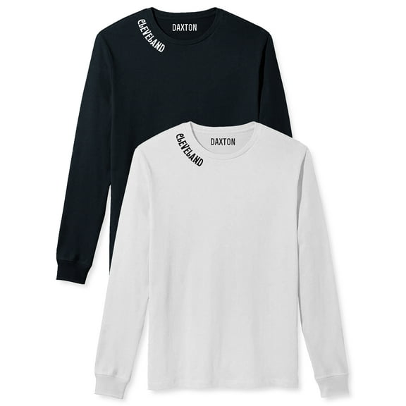 Daxton Premium Cleveland Men Long Sleeves T Shirt Ultra Soft Medium Weight Cotton, 2Pk Black White White Black 2XL
