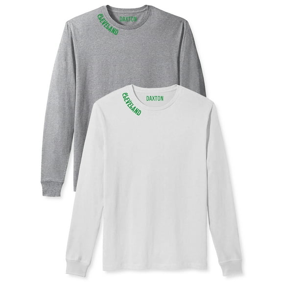 Daxton Premium Cleveland Men Long Sleeves T Shirt Ultra Soft Medium Weight Cotton, 2Pk HGray Green White Green 3XL